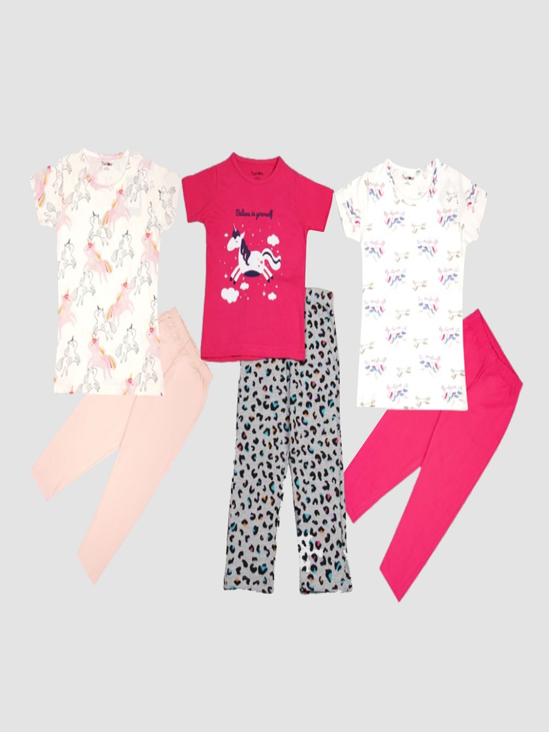 

Taatoom Girls Pack Of 3 Printed Pure Cotton Night Suits, White