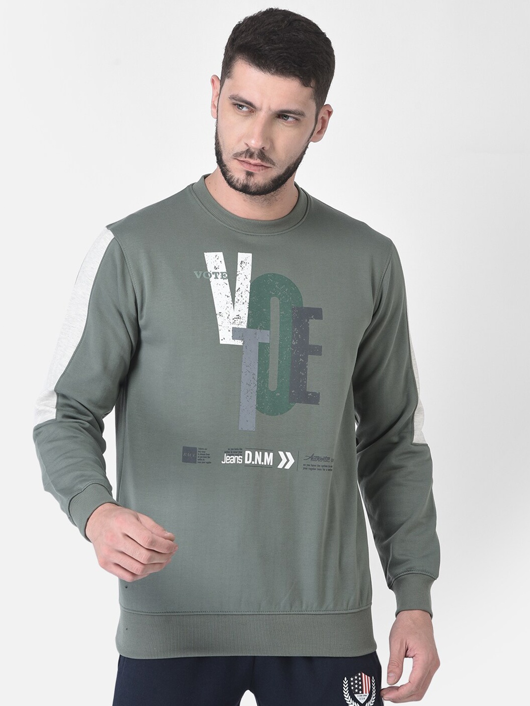 

COBB Men Olive Green & White Printed Cotton Sweatshirt