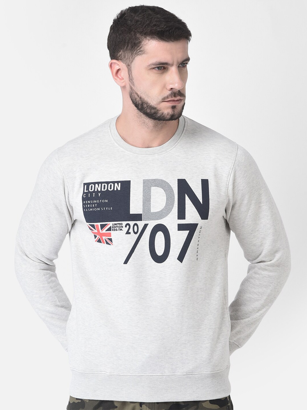

COBB Men Grey & Navy Blue Printed Cotton Sweatshirt