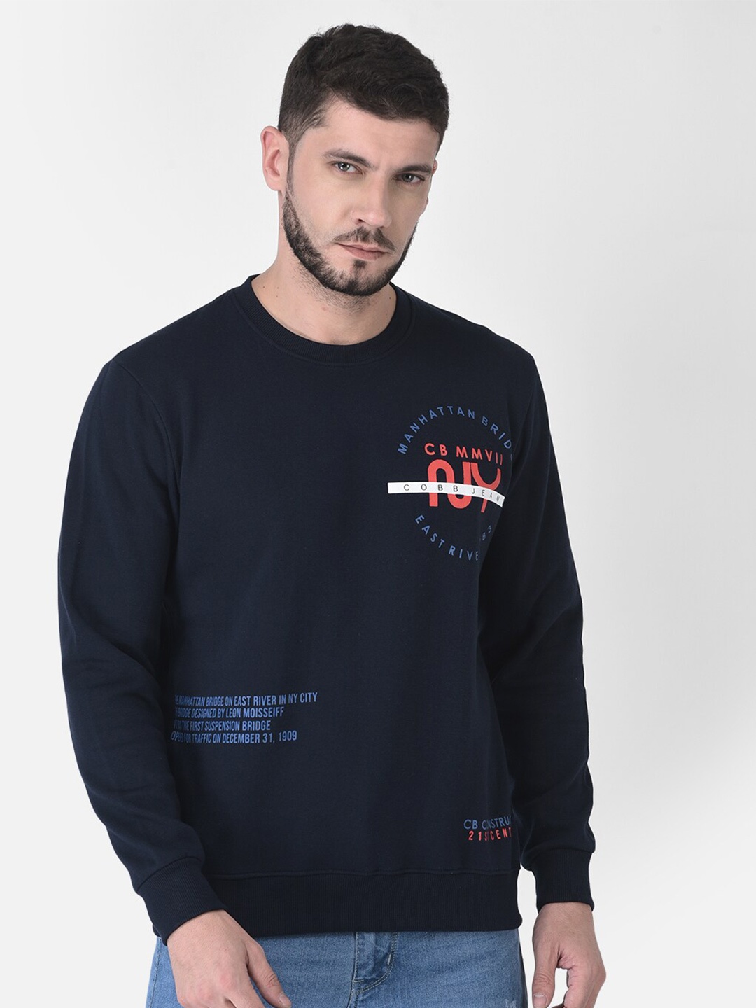 

COBB Men Navy Blue Printed Cotton Sweatshirt