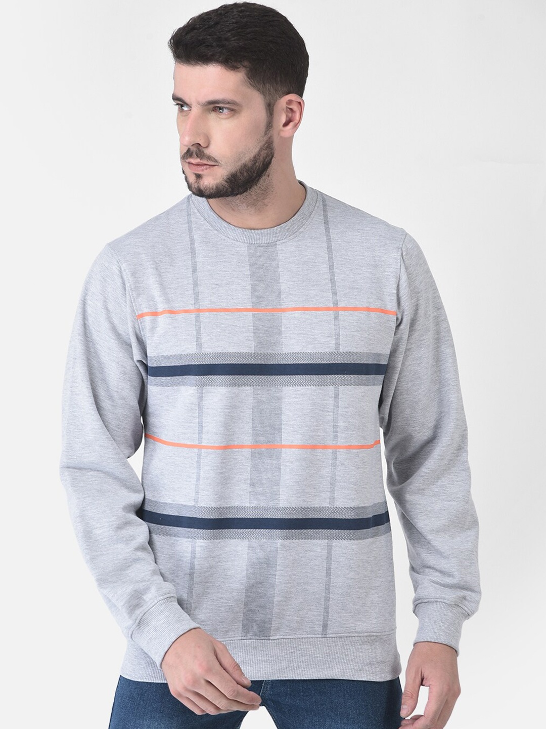 

COBB Men Grey & Navy Blue Checked Cotton Sweatshirt