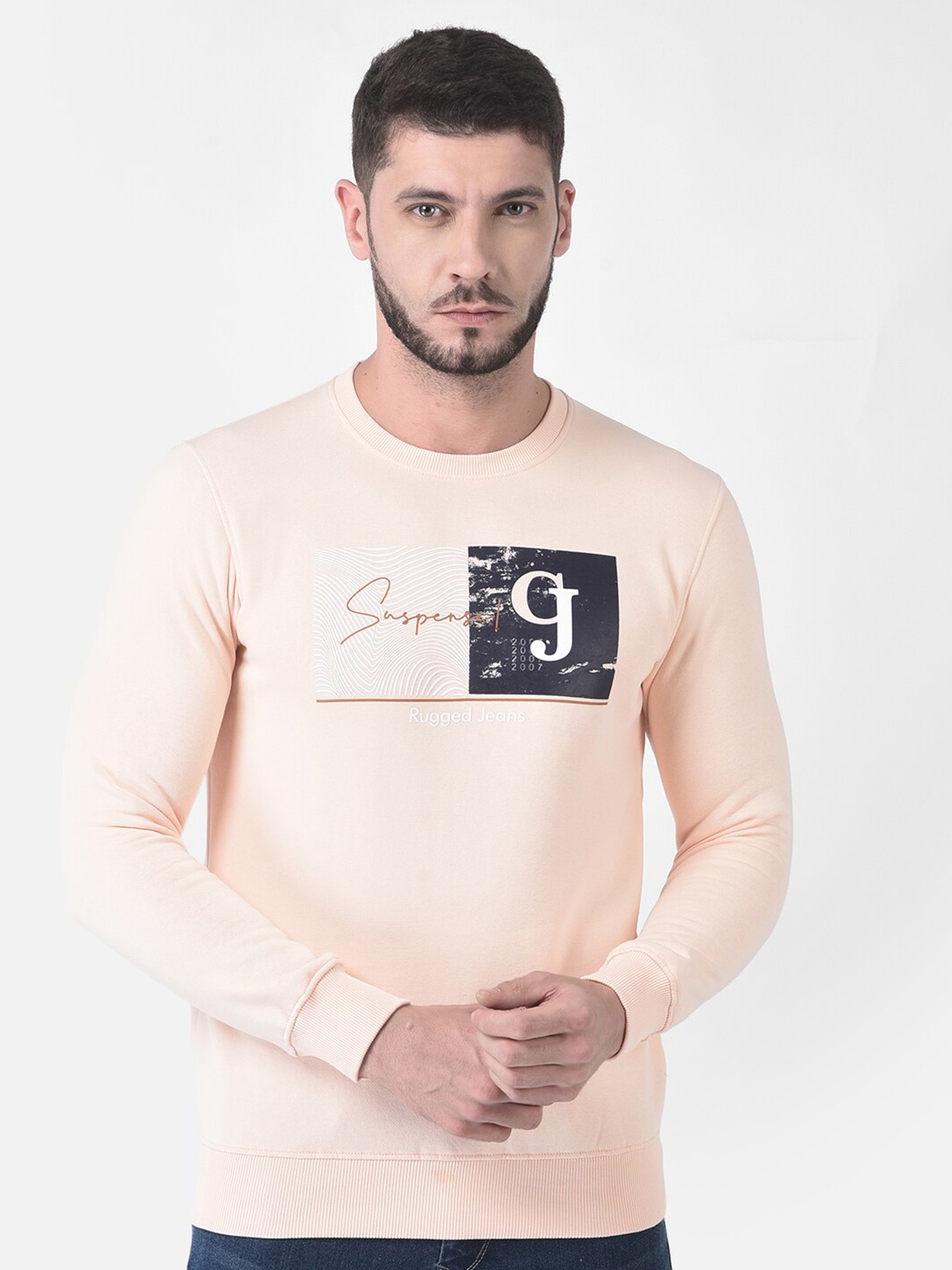 

COBB Men Peach-Coloured Round Neck Cotton Sweatshirt