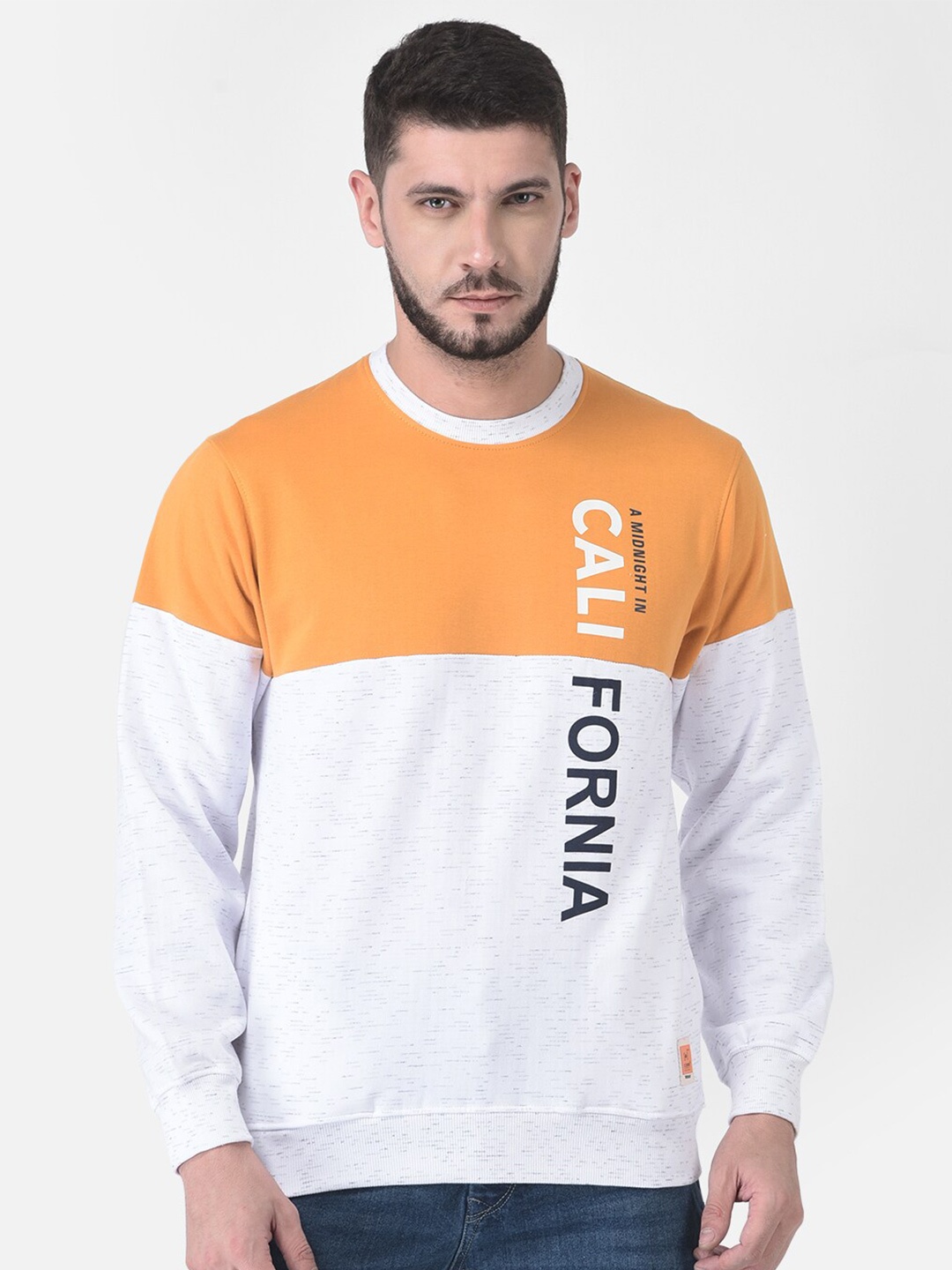 

COBB Men White & Yellow Colourblocked Cotton Sweatshirt