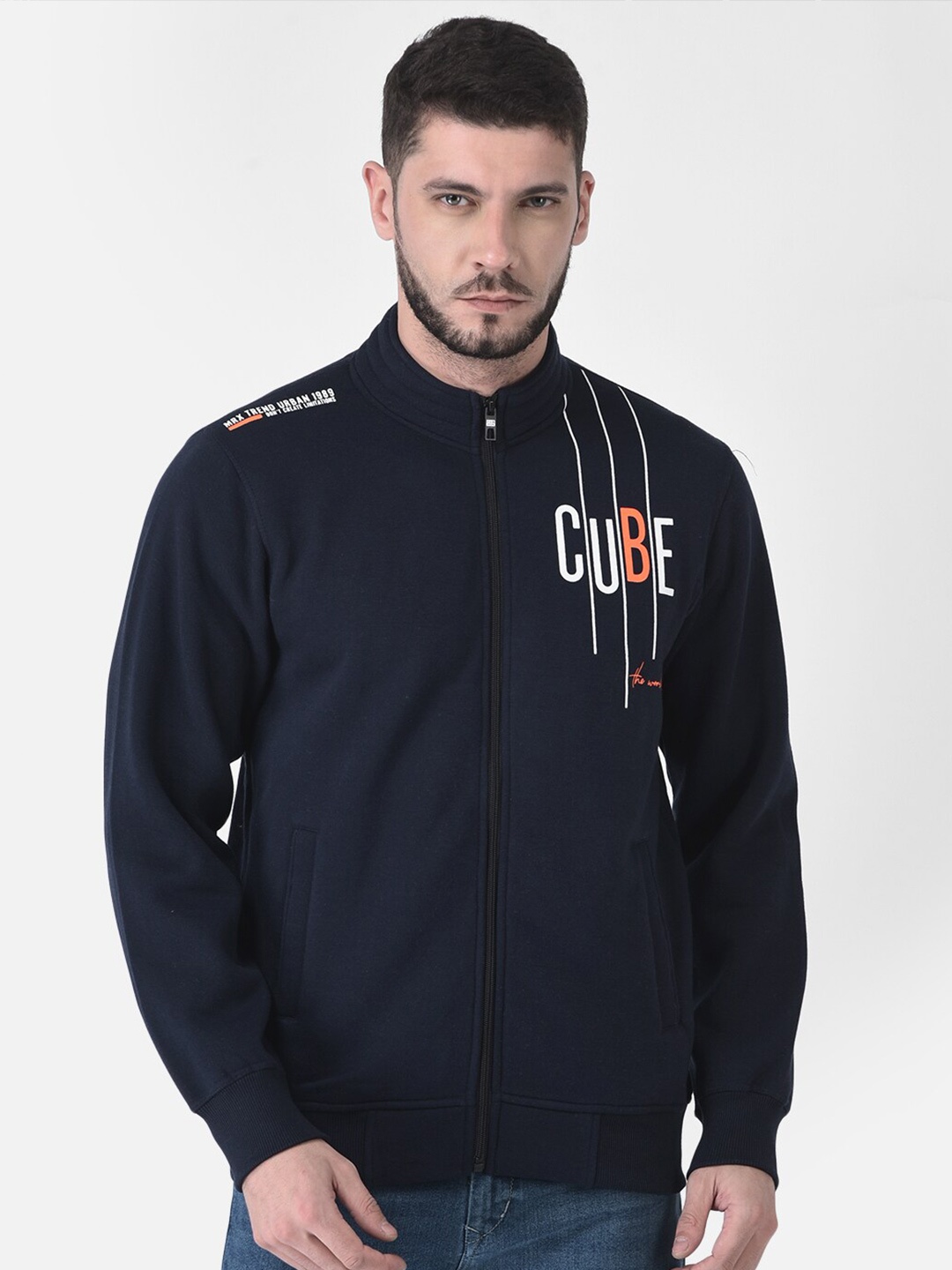 

COBB Men Navy Blue Front-Open Cotton Sweatshirt