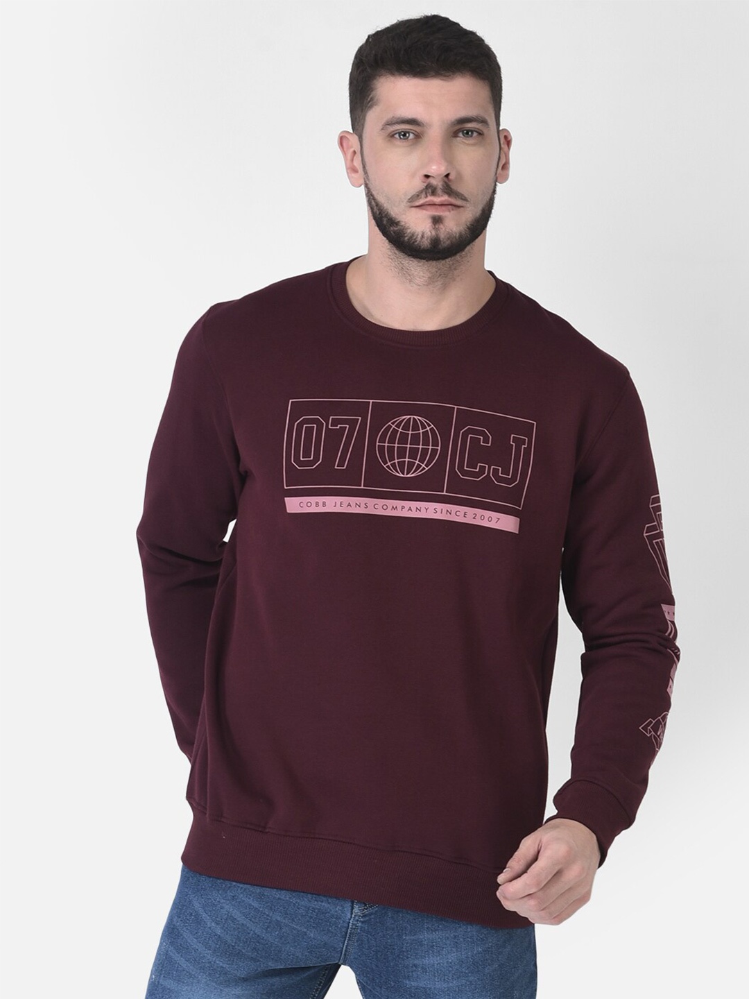 

COBB Men Burgundy Cotton Sweatshirt