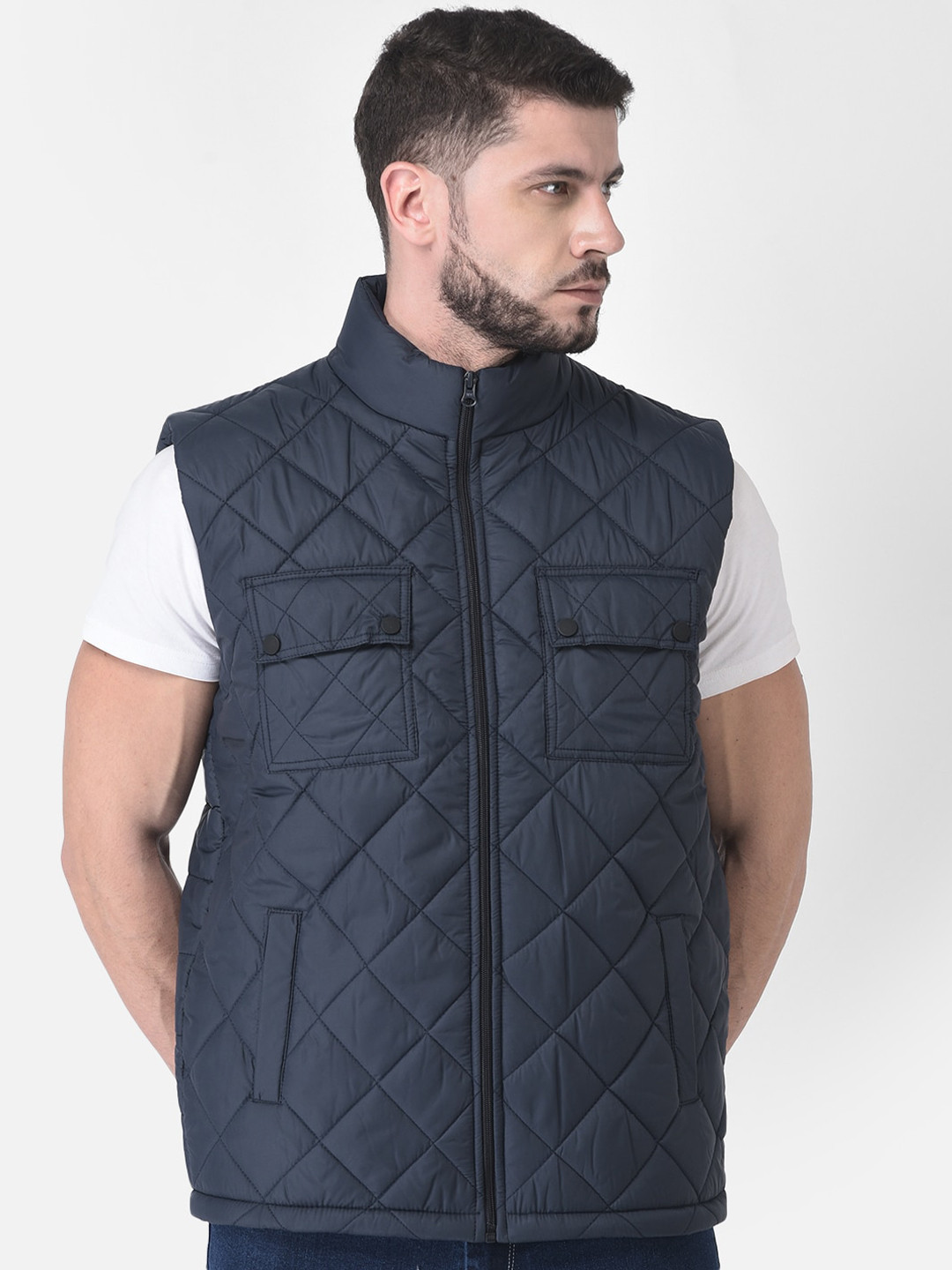 

COBB Men Navy Blue Checked Lightweight Padded Jacket