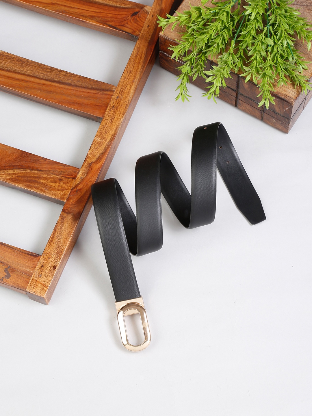 

MUTAQINOTI Men Black Leather Belt