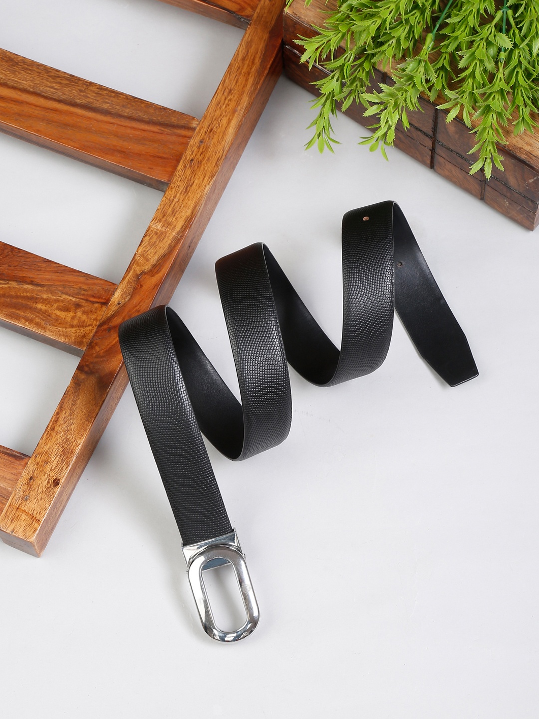 

MUTAQINOTI Men Black Leather Formal Belt