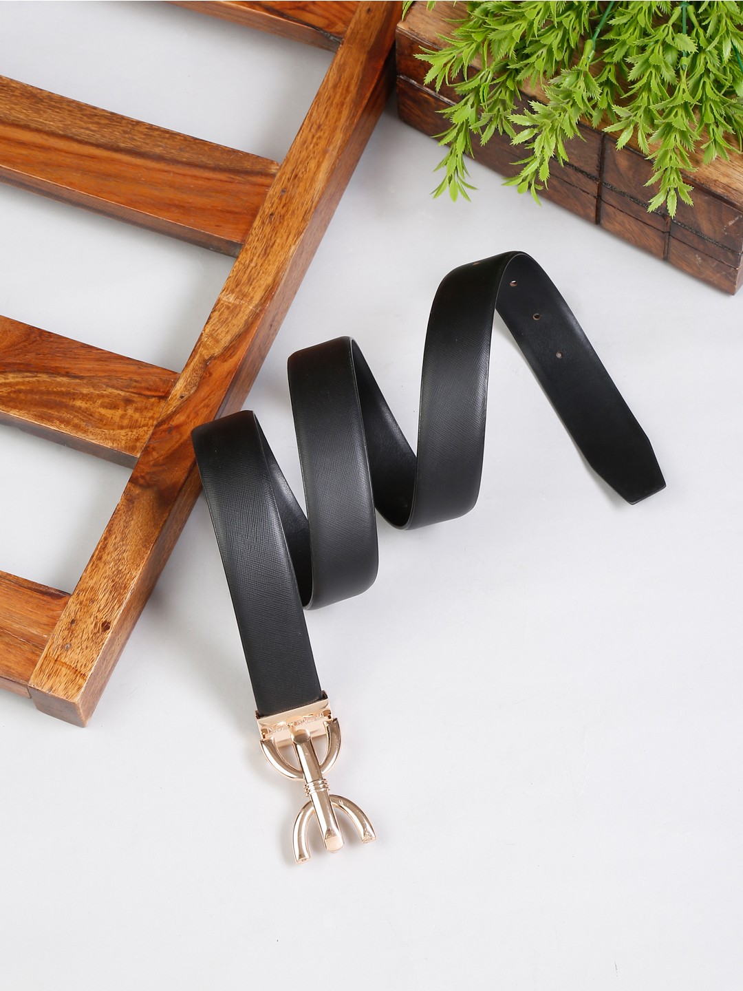 

MUTAQINOTI Men Black Leather Formal Belt