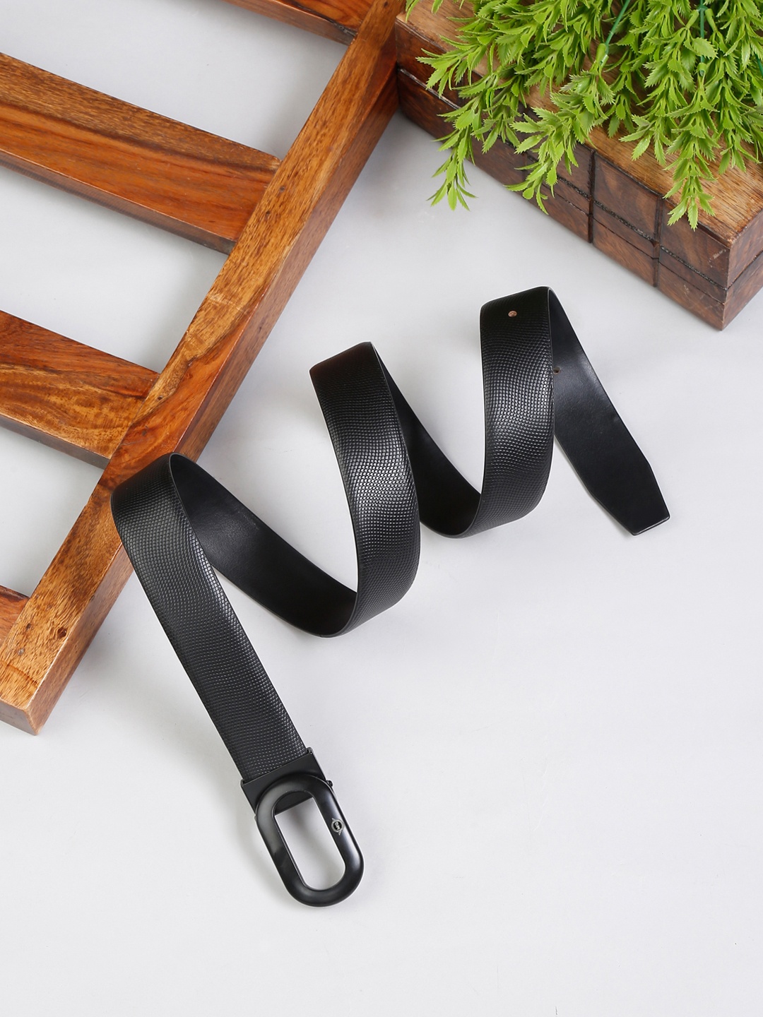 

MUTAQINOTI Men Black Leather Formal Belt