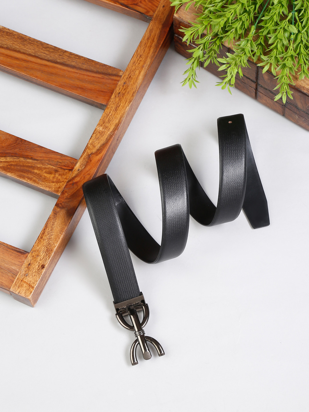 

MUTAQINOTI Men Black Leather Formal Belt