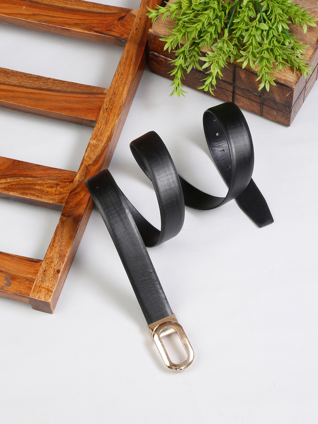 

MUTAQINOTI Men Black Leather Formal Belt