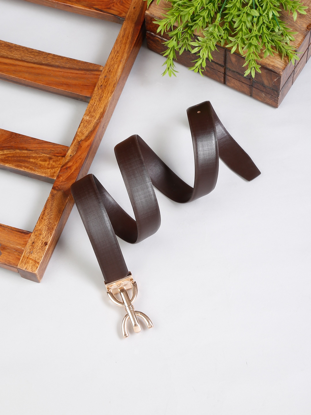 

MUTAQINOTI Men Brown Leather Formal Belt