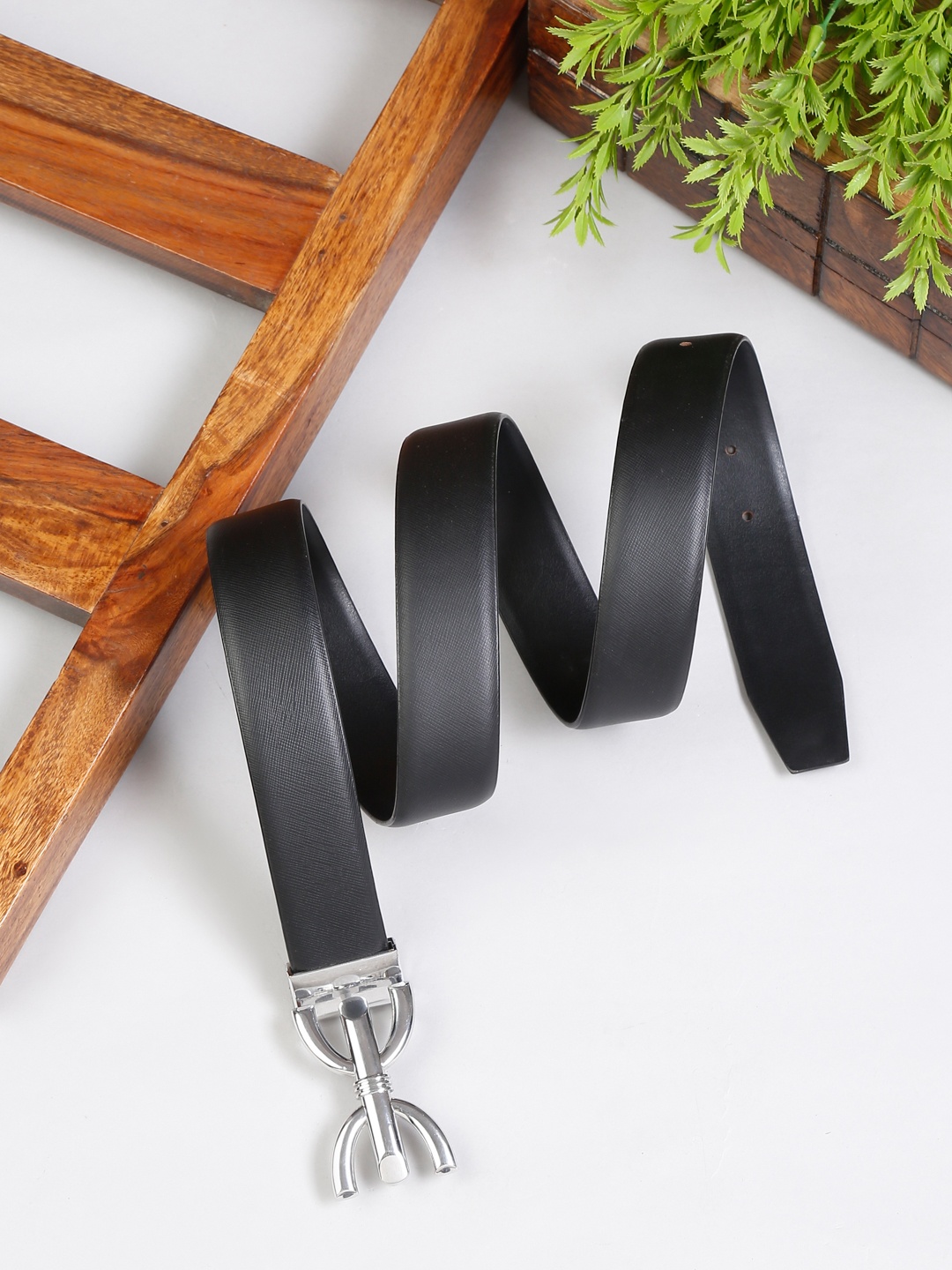 

MUTAQINOTI Men Black Leather Formal Belt