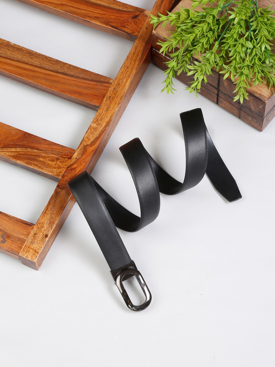 

MUTAQINOTI Men Black Leather Formal Belt