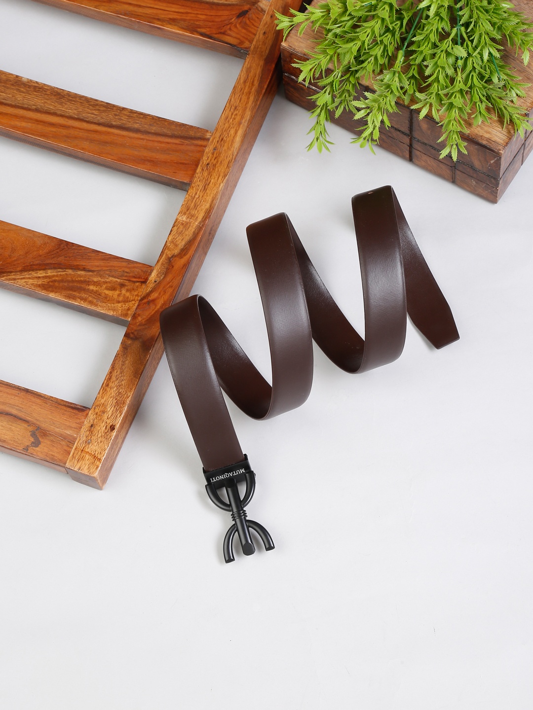 

MUTAQINOTI Men Brown Leather Formal Belt