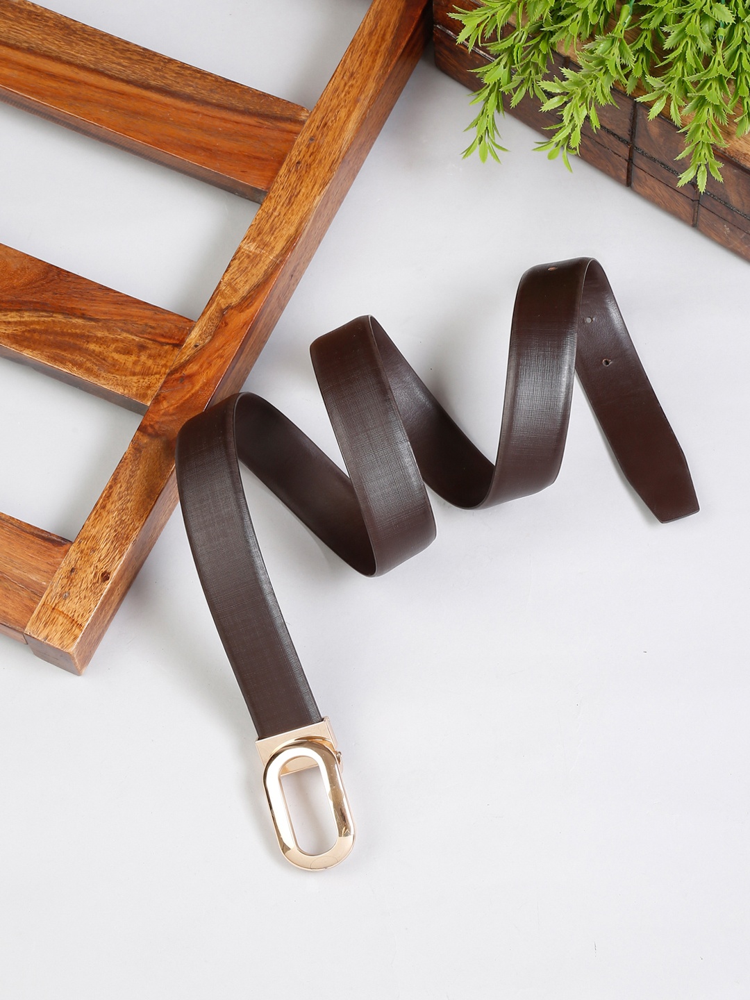 

MUTAQINOTI Men Brown Leather Belt