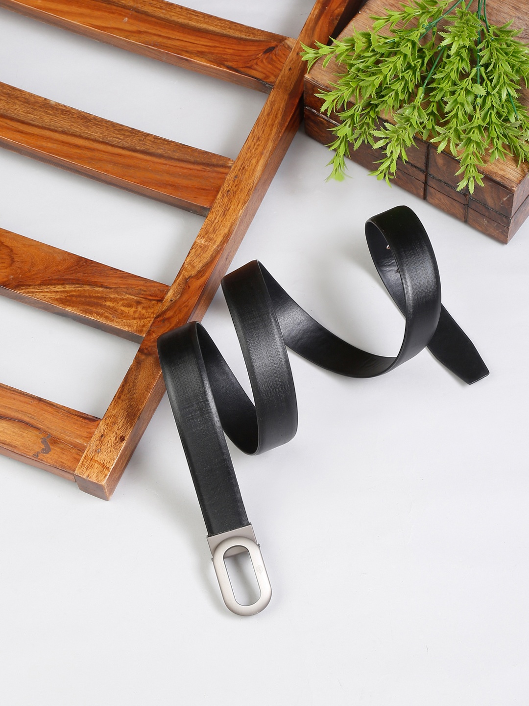 

MUTAQINOTI Men Black Leather Belt