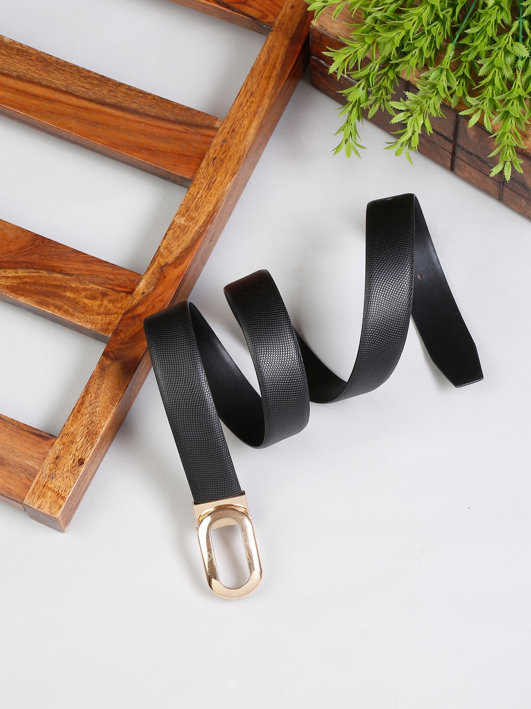 

MUTAQINOTI Men Black Leather Formal Belt