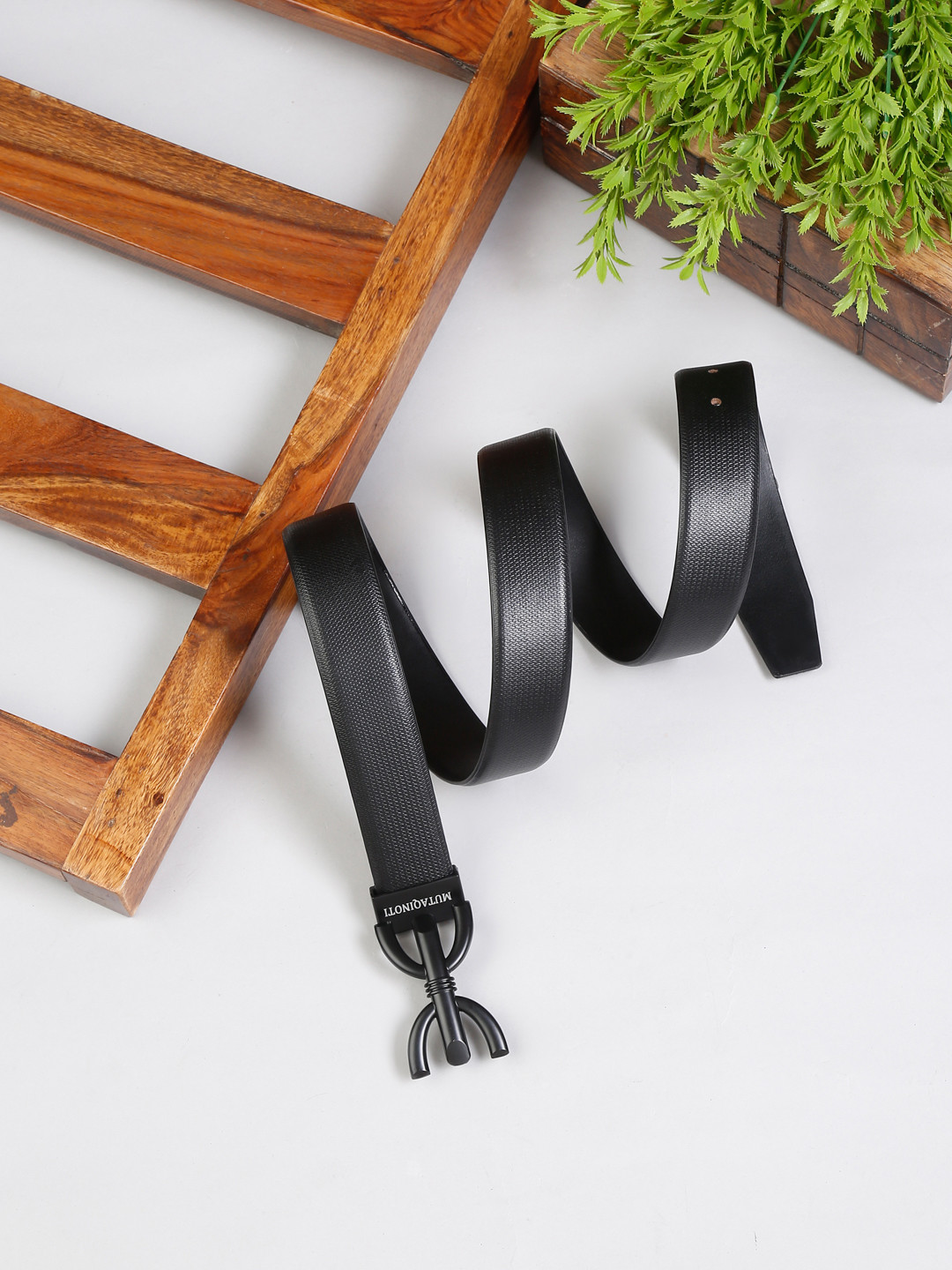

MUTAQINOTI Men Black Leather Formal Belt
