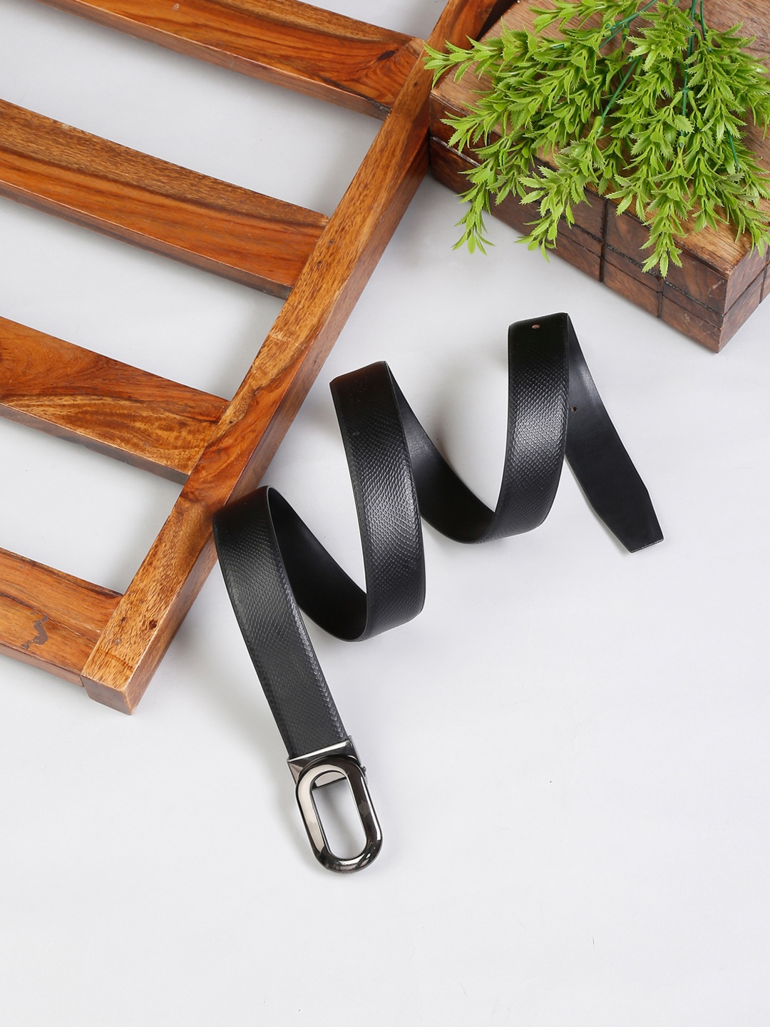 

MUTAQINOTI Men Black Leather Formal Belt
