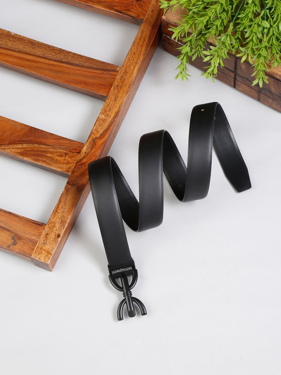 

MUTAQINOTI Men Black Leather Formal Belt