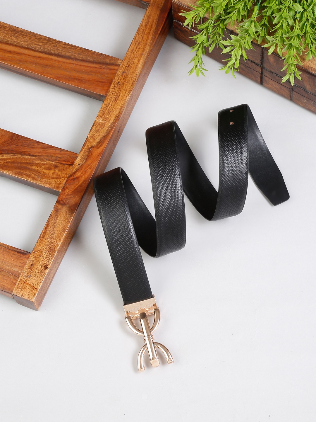 

MUTAQINOTI Men Black Leather Formal Belt