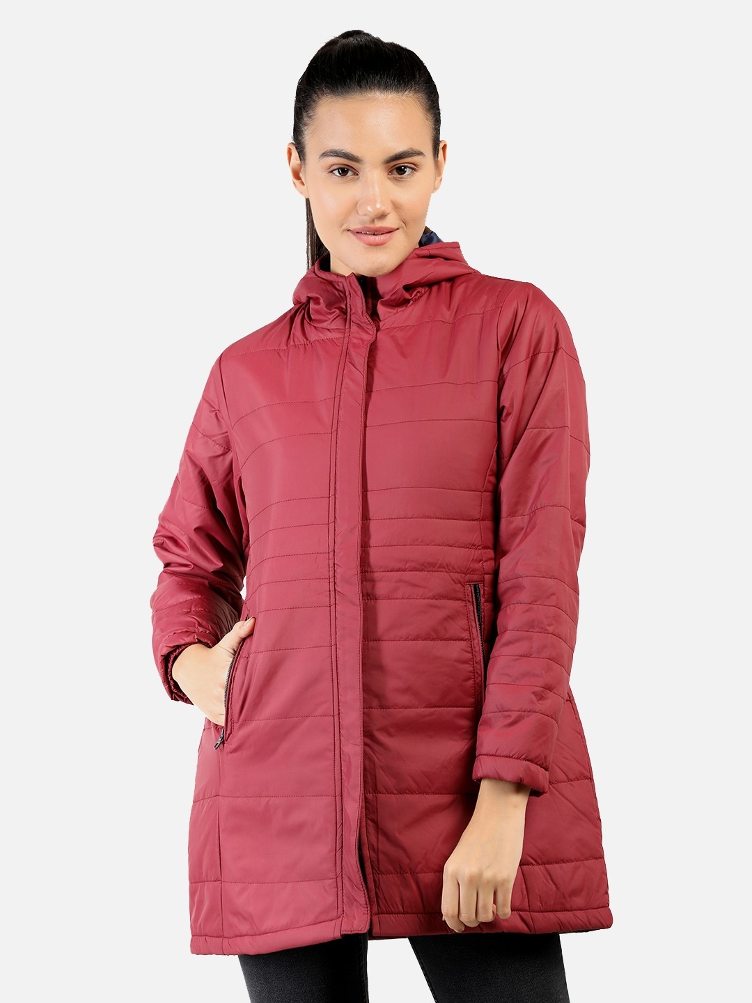 

NEVA Women Maroon Lightweight Longline Puffer Jacket