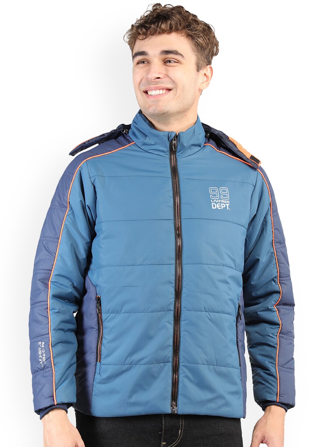 

NEVA Men Navy Blue Colourblocked Lightweight Puffer Jacket