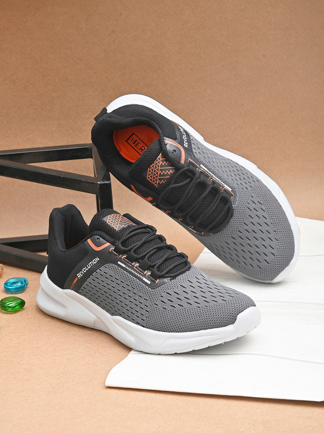 

HERE&NOW Men Grey Mesh Running Non-Marking Shoes