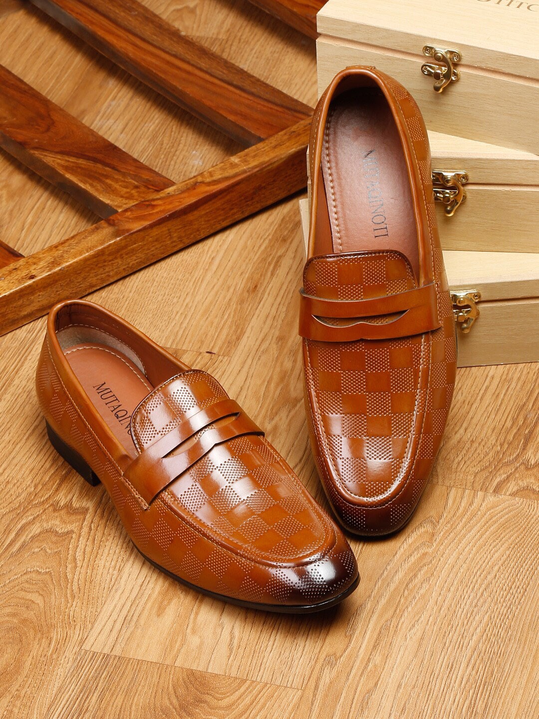 

MUTAQINOTI Men Tan Textured Patent Formal Shoes