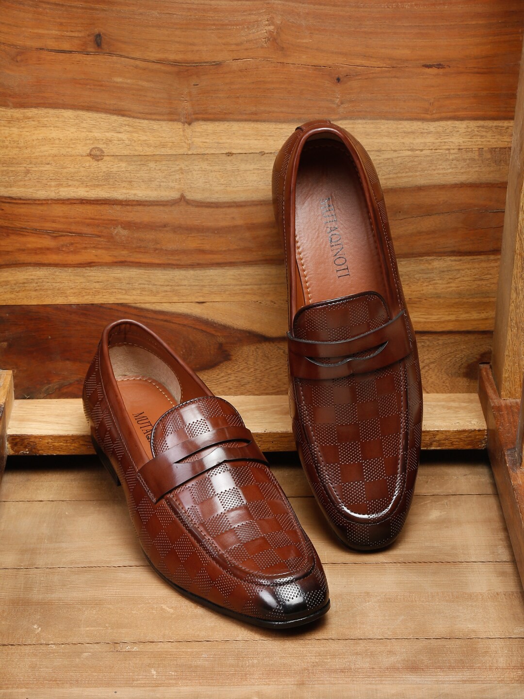 

MUTAQINOTI Men Brown Solid Formal Slip-On Shoes