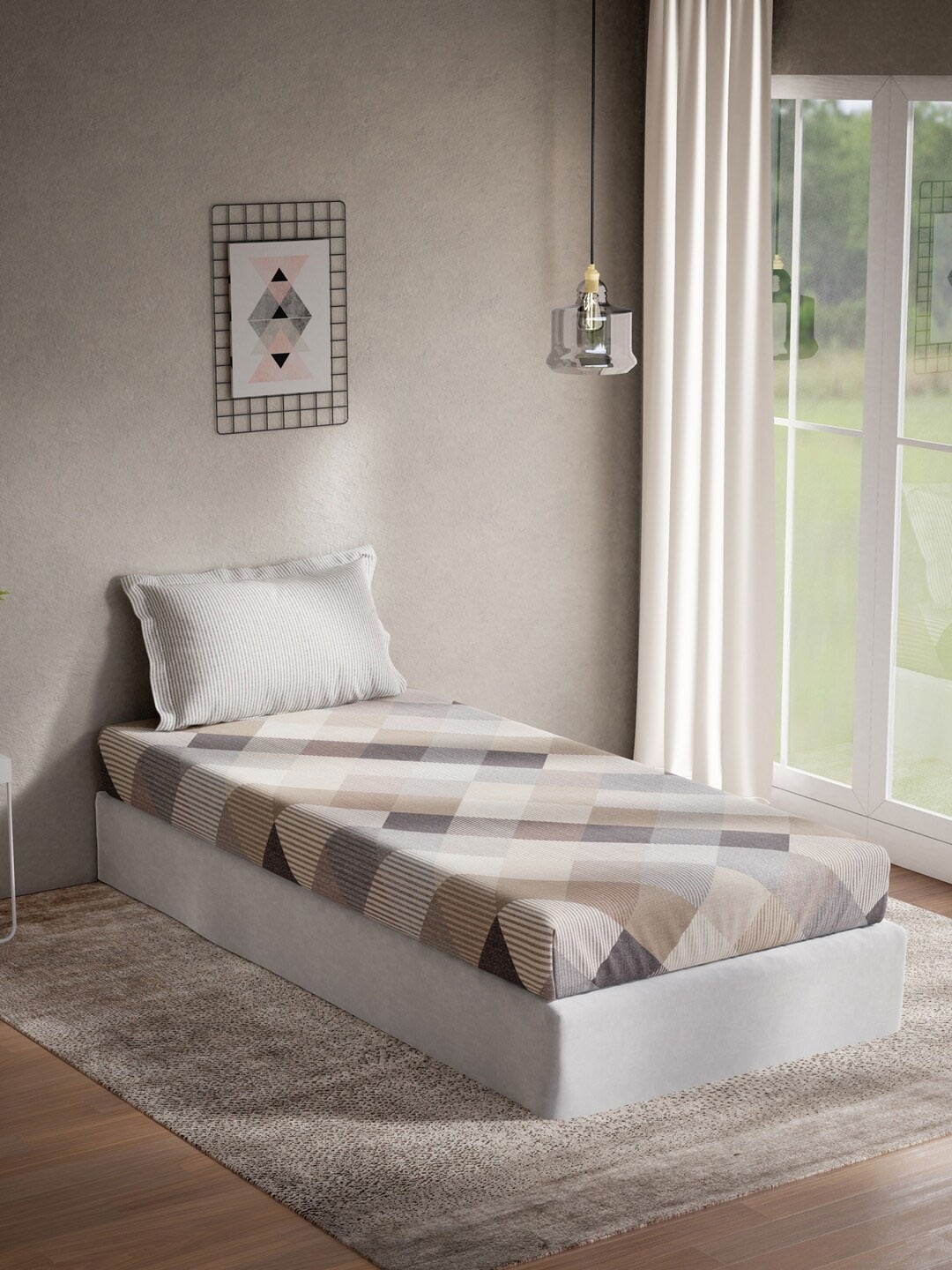 

DDecor Brown & Beige Geometric 140 TC Cotton Single Bedsheet with 1 Pillow Covers