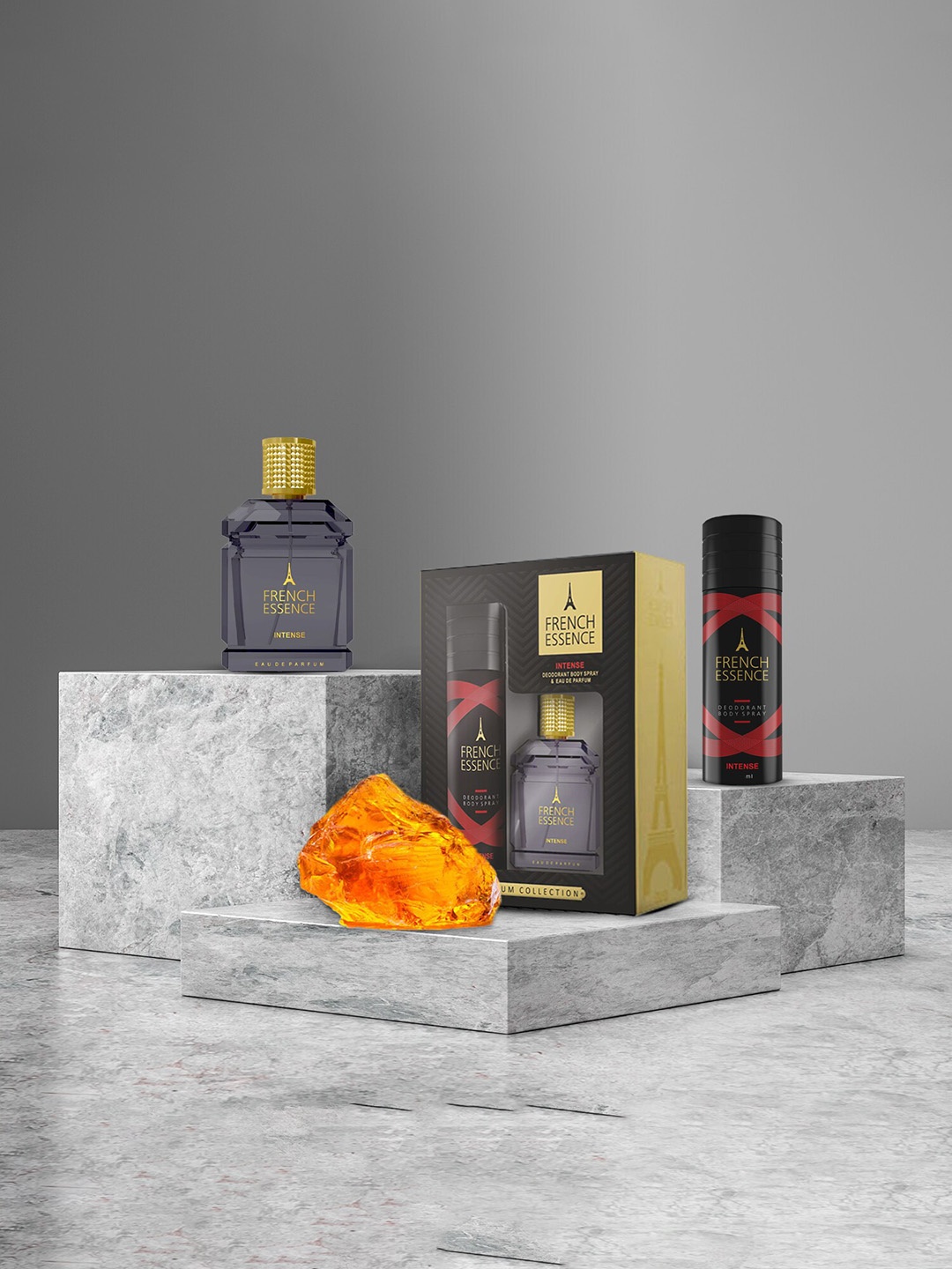 

FRENCH ESSENCE Men Intense Perfume & Deodorant Gift Set - 60 ml + 200 ml, Grey