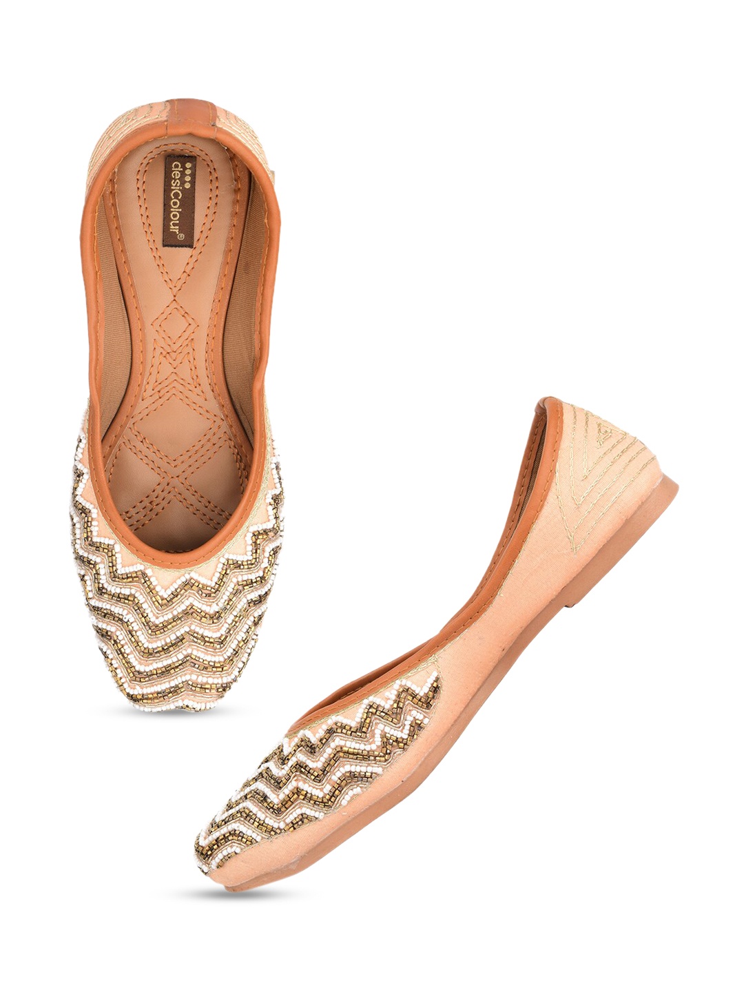 

DESI COLOUR Women Peach-Coloured Ethnic Mojaris Flats