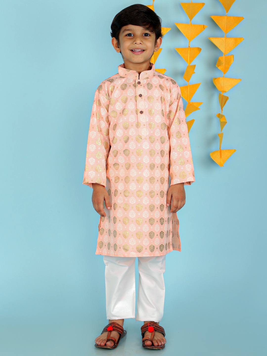

KID1 Boys Peach-Coloured Printed Kurta with Pyjamas