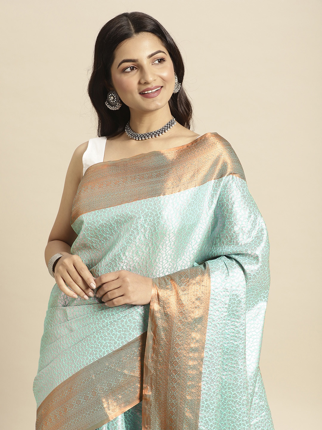 

Pothys Blue & Grey Ethnic Motifs Art Silk Banarasi Saree