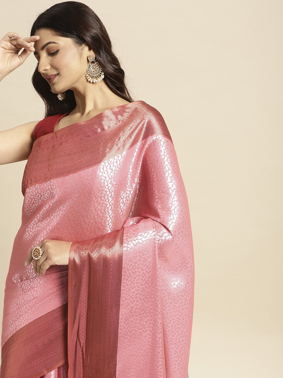 

Pothys Pink Ethnic Motifs Art Silk Banarasi Saree