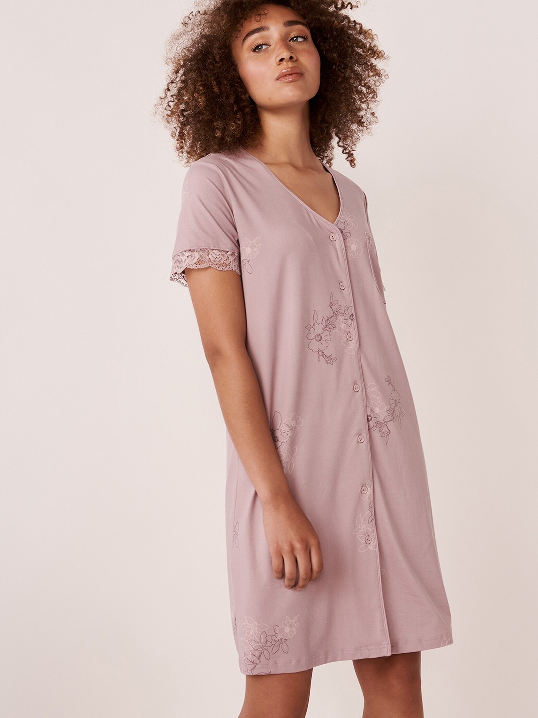 

La Vie en Rose Women Pink Printed Nightdress