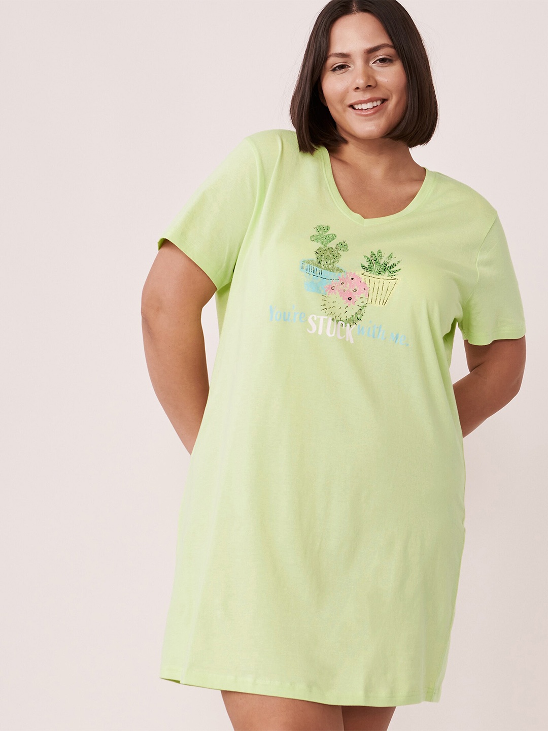 

La Vie en Rose Women Green Printed Cotton Nightdress