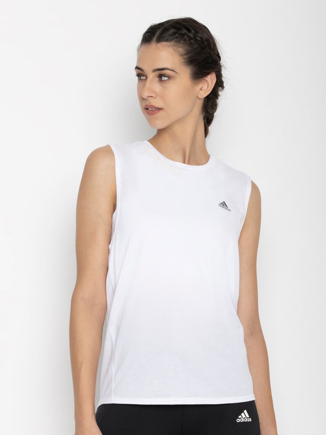 

ADIDAS Women White Brand Logo Printed Monochrome T-shirt