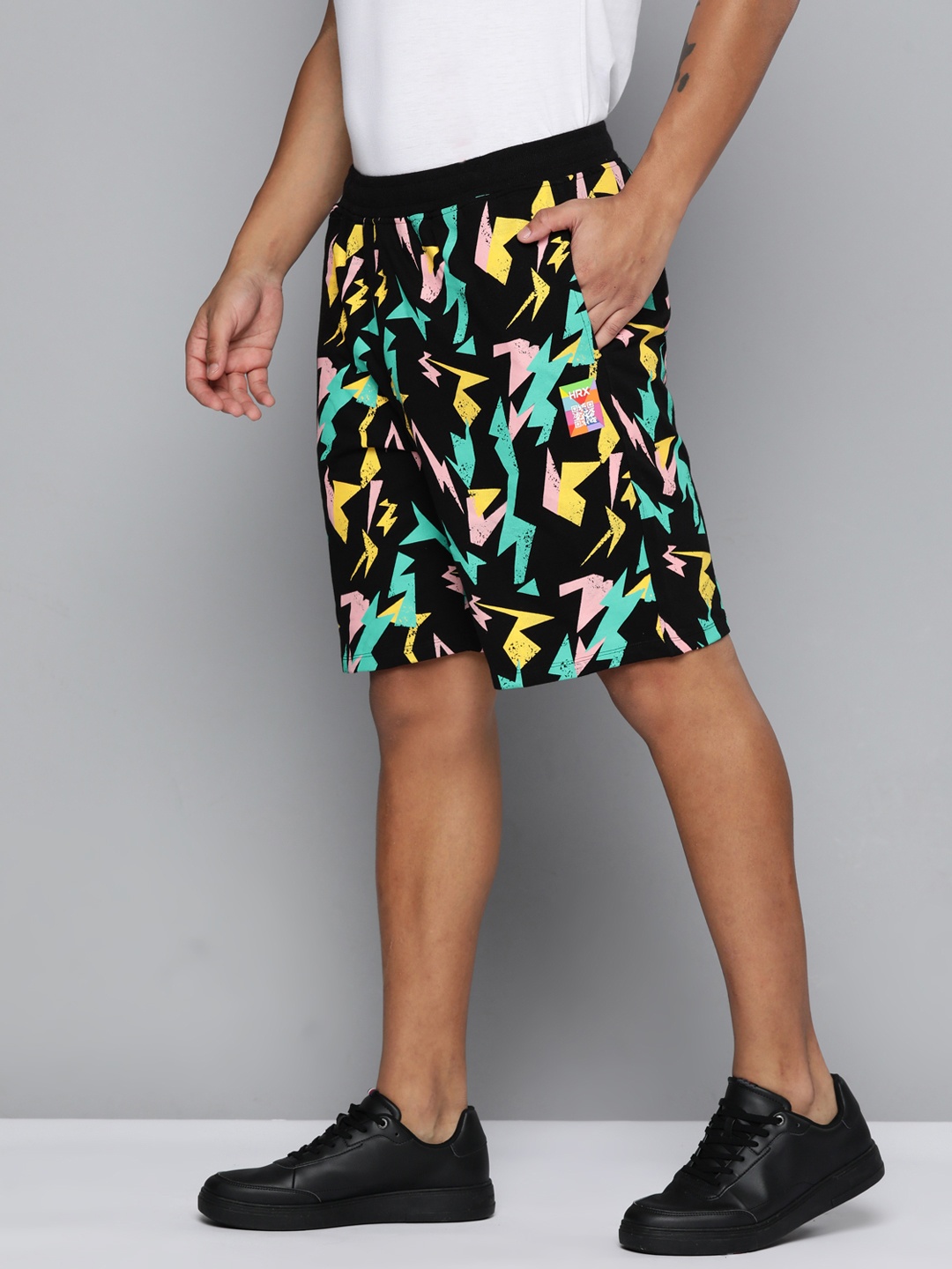

HRX by Hrithik Roshan Men Black Printed Cotton Sports Shorts