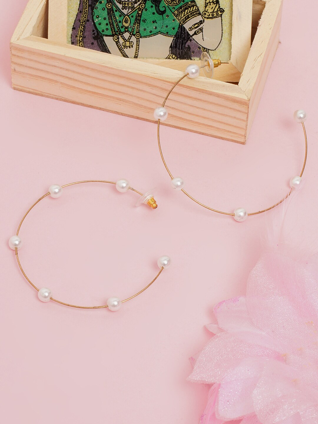 

DIVA WALK EXCLUSIVE Women White Pearls & Rose Gold-Plated Contemporary Half Hoop Earrings