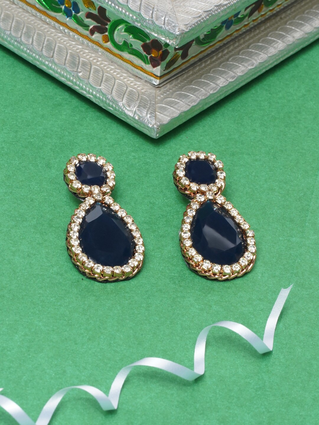 

DIVA WALK EXCLUSIVE Navy Blue Rose Gold-Plated Teardrop Shaped Drop Earrings