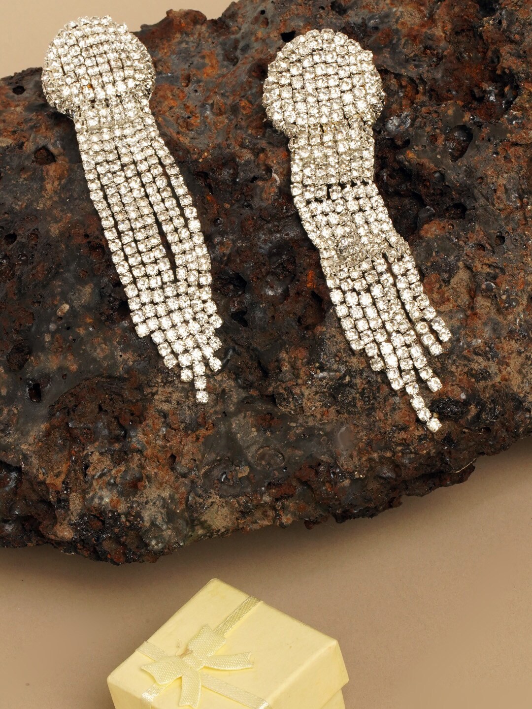 

DIVA WALK EXCLUSIVE Silver-Plated CZ-Studded Contemporary Drop Earrings