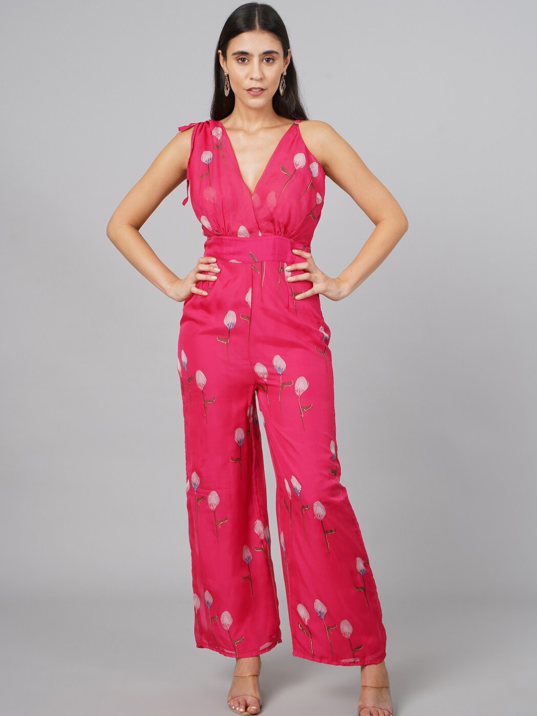 

SCORPIUS Pink & White Printed Basic Jumpsuit