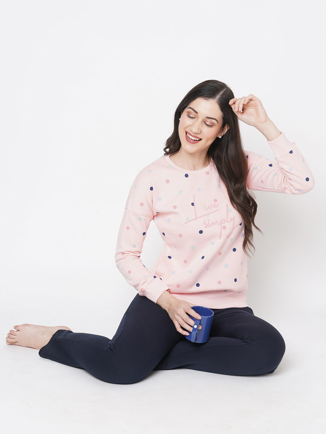 

Sweet Dreams Women Pink & Navy Blue Printed Night suit