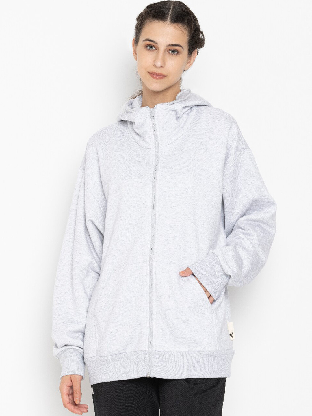

ADIDAS Women Studio Lounge Fleece Full-Zip Hooded Jacket, Grey