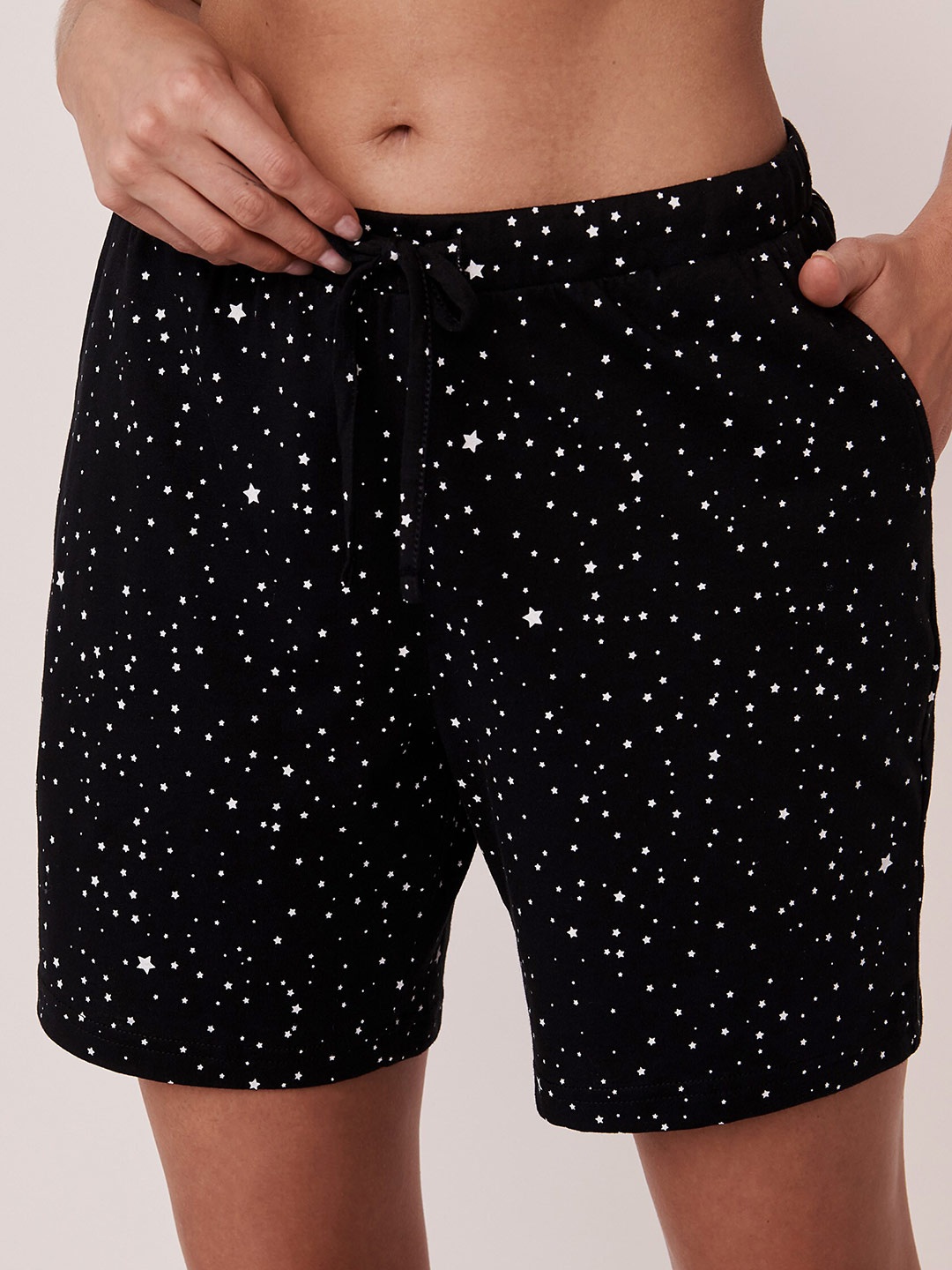 

La Vie en Rose Women Black & White Printed Cotton Lounge Shorts