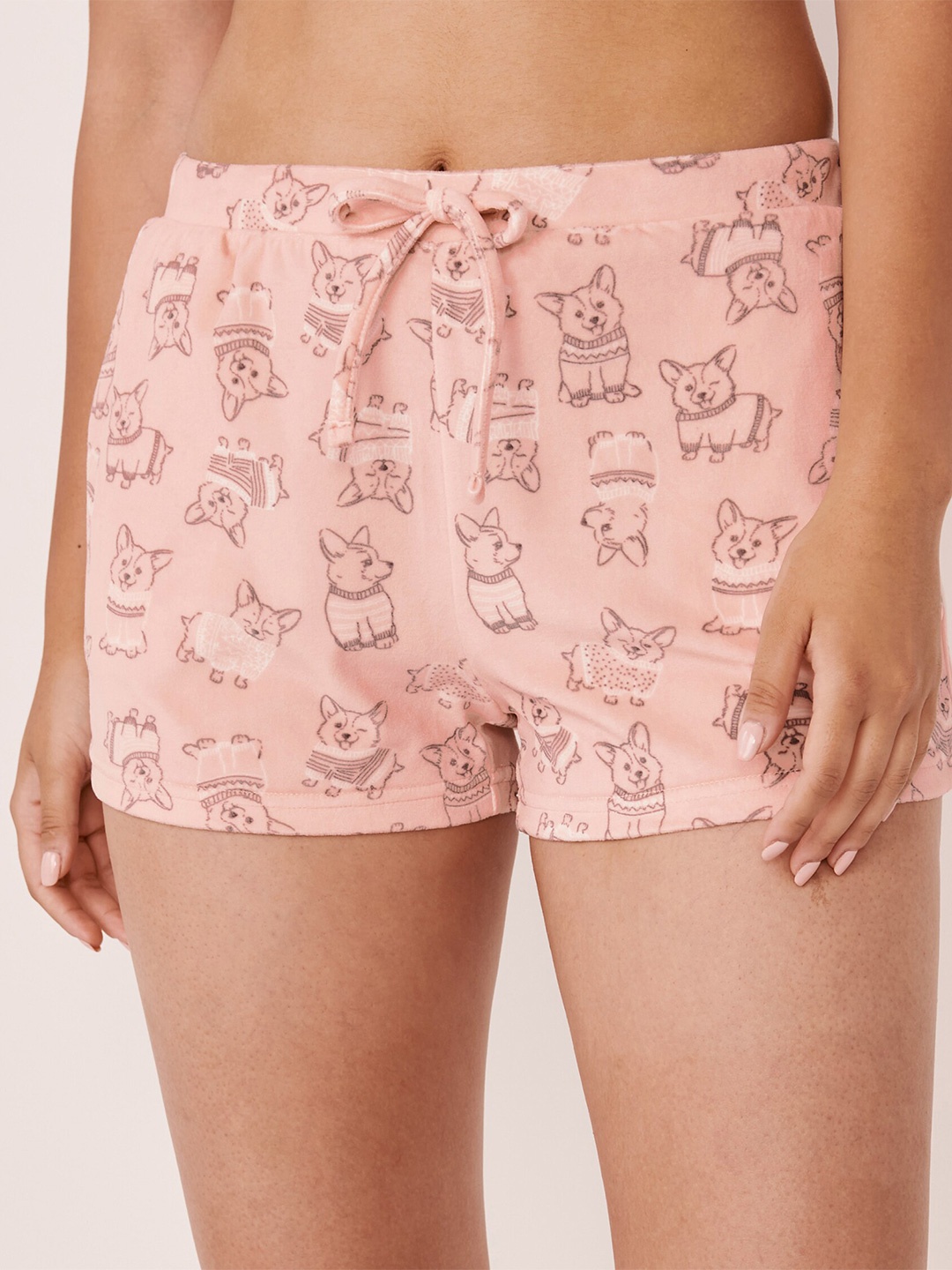 

La Vie en Rose Women Pink & White Printed Lounge Shorts